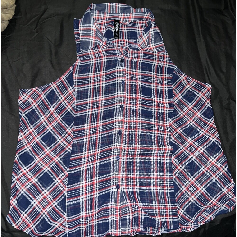 Aeropostale Pretty Little Liars Blouse Plaid Sleeveless Blouse Red White Blue XL